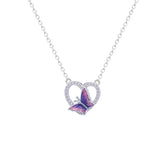 Asfour Crystal Chain Necklace With Rose Butterfly Pendant In 925 Sterling Silver-ND0440-NO